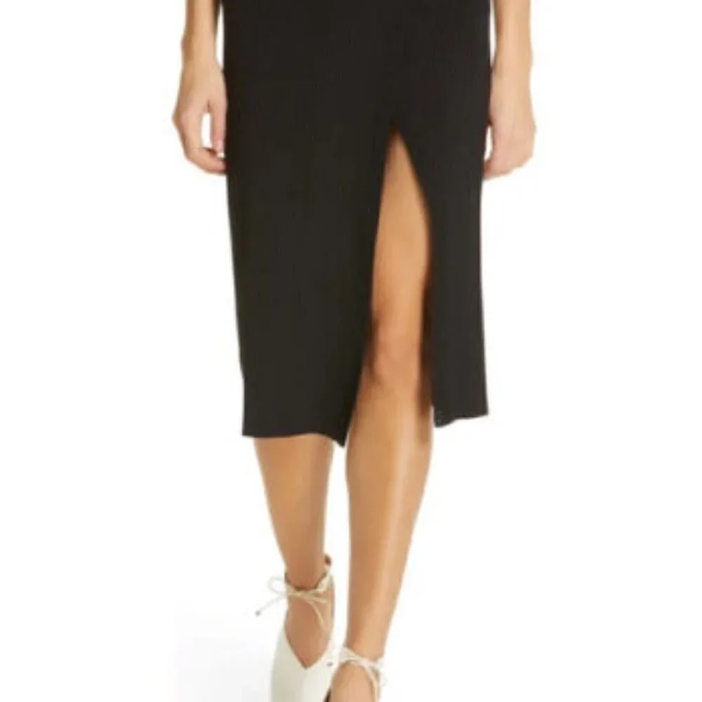 Jonathan Simkhai Eyelet Ribbed Knit Wrap Skirt Black Slit Midi Size XS